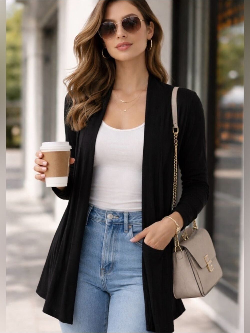 SOFRA BLACK OPEN FRONT CARDIGAN DRAPEY LIGHTWEIGHT SIZE LARGE WOMEN’S ATHLEISURE